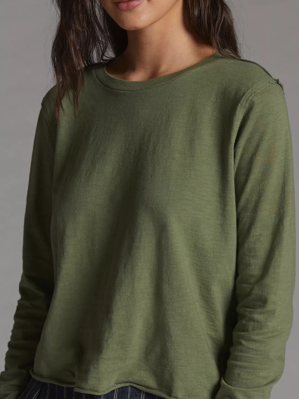 Anthropologie Gold Green Crewneck Long Sleeve Top
